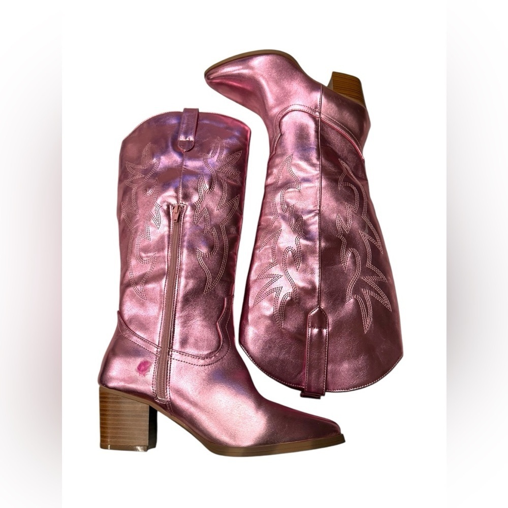 DREAM PAIRS
Pointed-Toe Cowgirl Knee-high Boots Pink Metallic Women's 8.5 - Picture 10 of 12